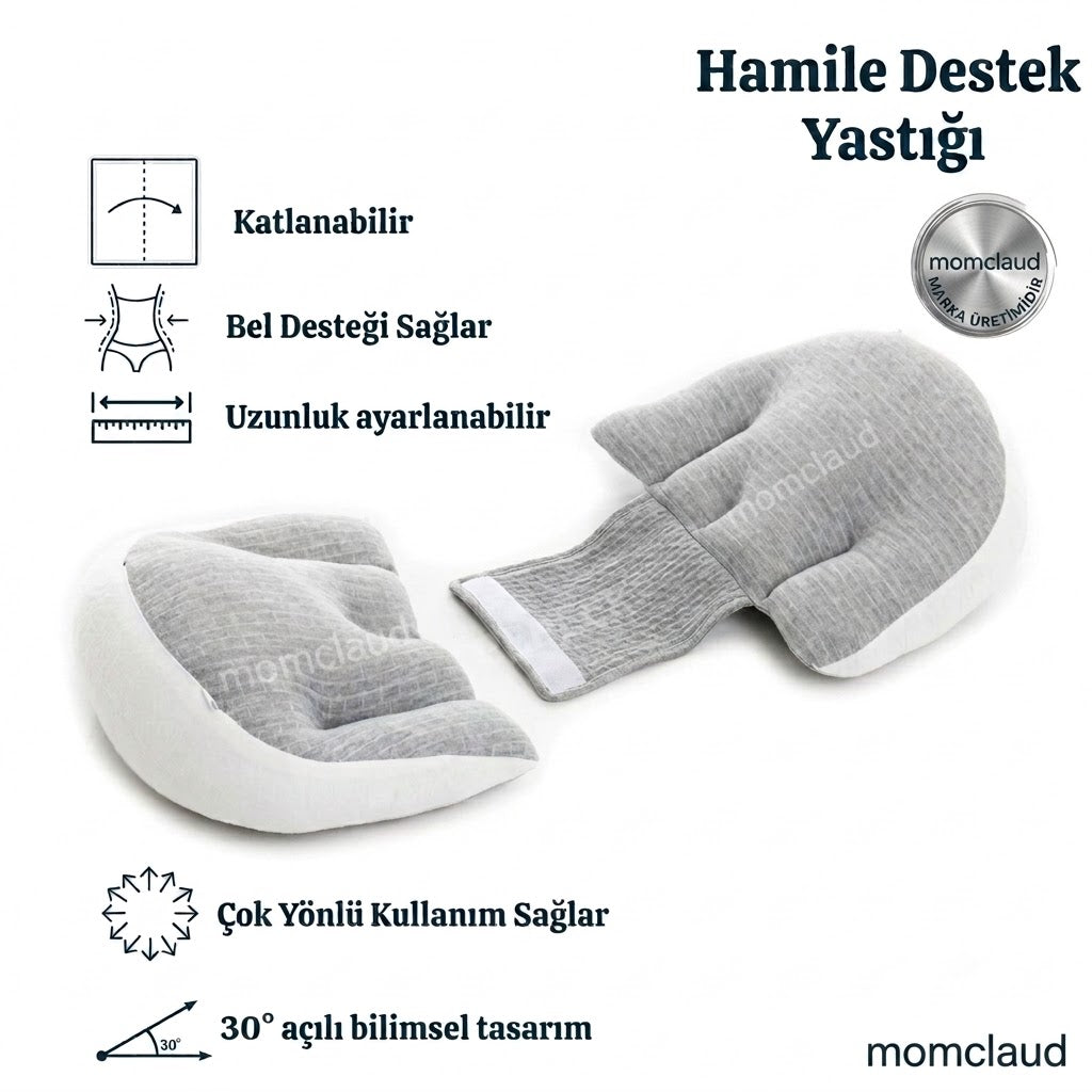 Ortopedik Hamile Destek Yastığı – Ayarlanabilir Bel ve Karın Destekli, 30° Açılı Ergonomik Doğum Öncesi Uyku Yastığı