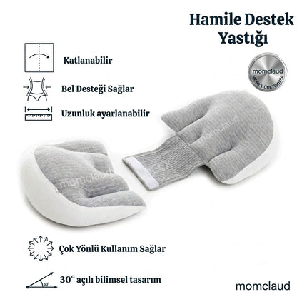 Ortopedik Hamile Destek Yastığı – Ayarlanabilir Bel ve Karın Destekli, 30° Açılı Ergonomik Doğum Öncesi Uyku Yastığı