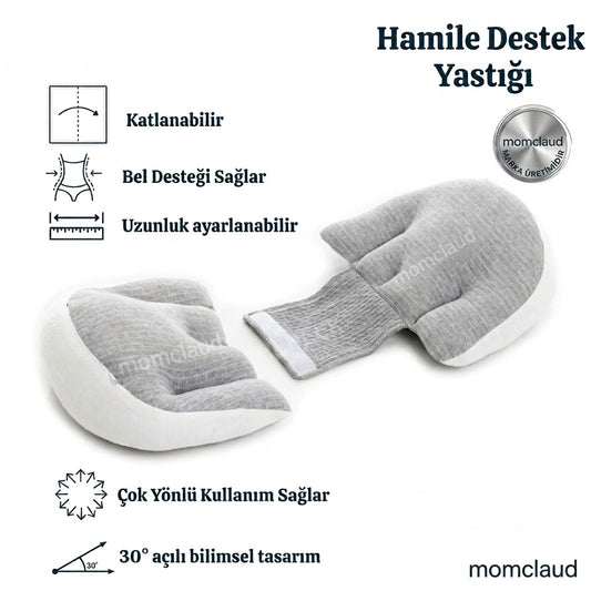 Ortopedik Hamile Destek Yastığı – Ayarlanabilir Bel ve Karın Destekli, 30° Açılı Ergonomik Doğum Öncesi Uyku Yastığı