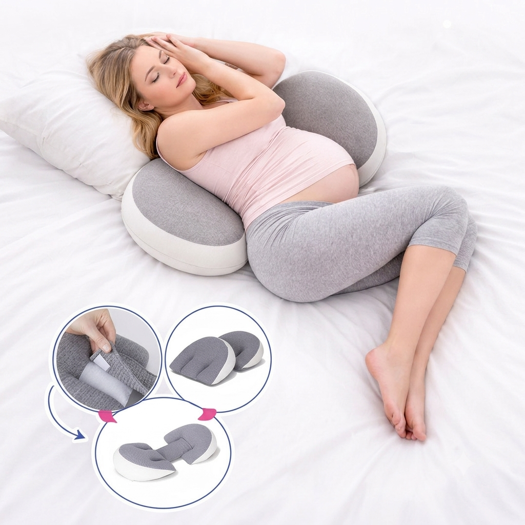 Ortopedik Hamile Destek Yastığı – Ayarlanabilir Bel ve Karın Destekli, 30° Açılı Ergonomik Doğum Öncesi Uyku Yastığı