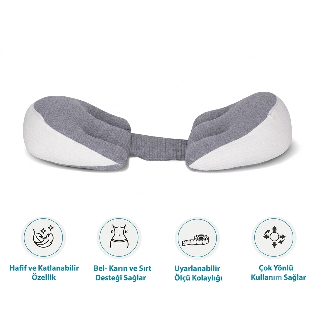 Ortopedik Hamile Destek Yastığı – Ayarlanabilir Bel ve Karın Destekli, 30° Açılı Ergonomik Doğum Öncesi Uyku Yastığı